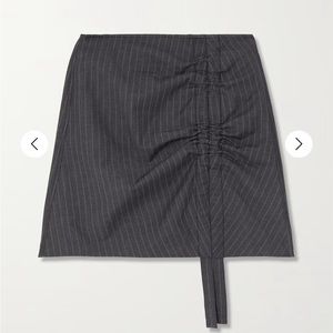 Ganni ruched pinstripe mini skirt